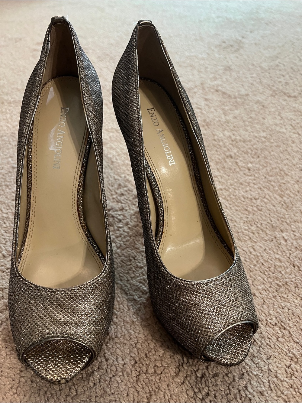 Enzo Angiolini Metallic Pewter Peep-Toe Pumps